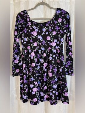 The Children’s Place Floral Skater Dress | Black Purple Twirl Babydoll Dress XXL